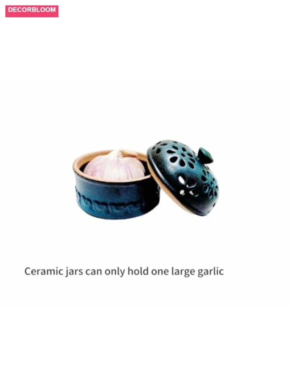 Ceramic Garlic Storage Jar with Perforated Lid for Kitchen Countertop